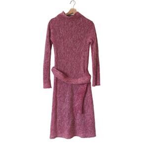 Hengst Maxi Dress Womens M Speckled Sweater Midi Belted Wool? Pink Long Sleeve